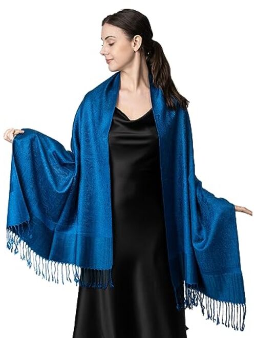 Achillea Women's Two Tone Vintage Jacquard Paisley Pashmina Shawl Wrap Scarf