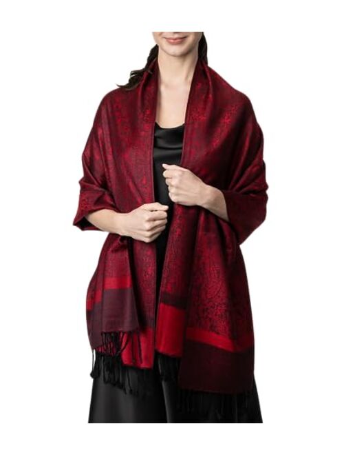 Achillea Women's Two Tone Vintage Jacquard Paisley Pashmina Shawl Wrap Scarf