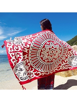 SUNBABY Women Boho Shawl Beach Towels Rectangle Polyester Scarf Travel Sarong Wrap Swimwear Cover Up Beach Mats