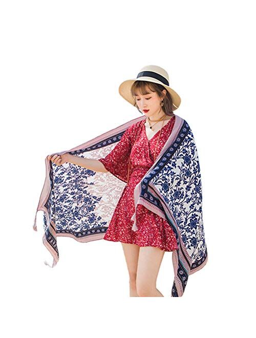 SUNBABY Women Boho Shawl Beach Towels Rectangle Polyester Scarf Travel Sarong Wrap Swimwear Cover Up Beach Mats