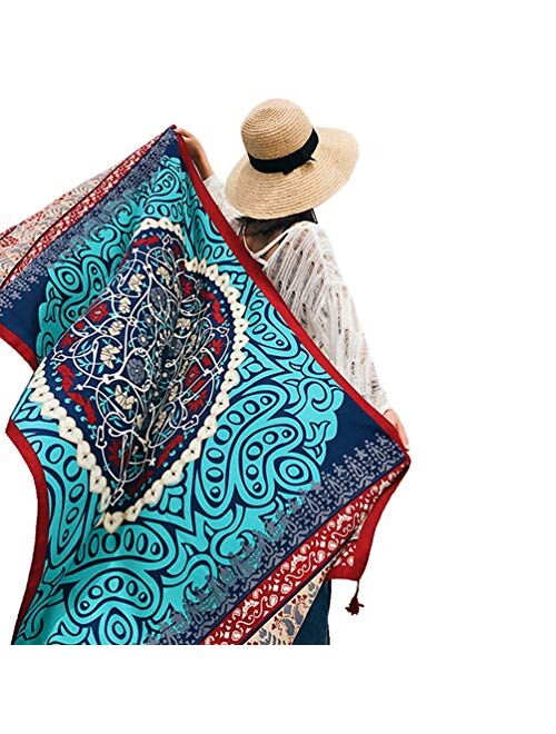 SUNBABY Women Boho Shawl Beach Towels Rectangle Polyester Scarf Travel Sarong Wrap Swimwear Cover Up Beach Mats