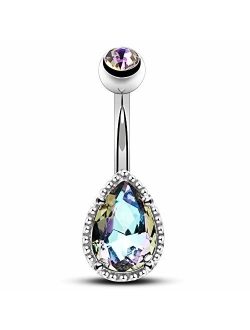 14G Surgical Steer Belly Button Rings Tear Drop CZ Gem Navel Rings Belly Jewelry