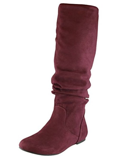 Cambridge Select Women's Round Toe Slouchy Knee-High Flat Boot