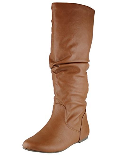 Cambridge Select Women's Round Toe Slouchy Knee-High Flat Boot