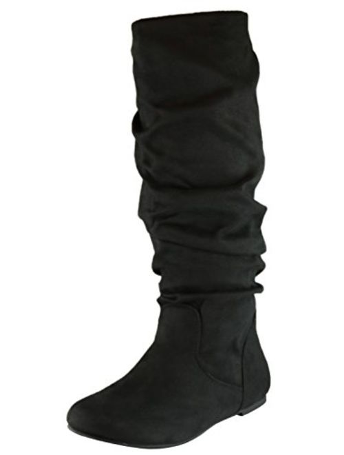 Cambridge Select Women's Round Toe Slouchy Knee-High Flat Boot