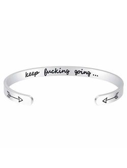 Fesciory Inspirational Bracelets for Women,Stainless Steel Engraved Personalized Positive Mantra Quote Keep Going Cuff Bangle College Graduation for Her