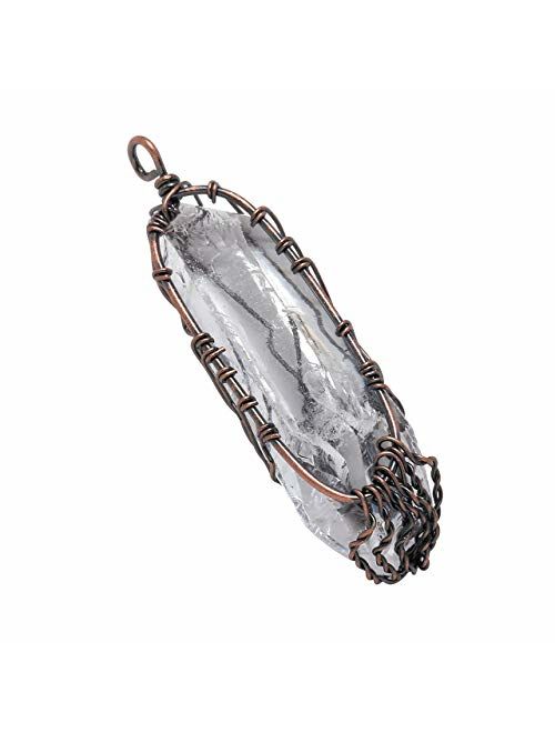 Top Plaza Natural Raw Stone Healing Crystal Necklace Silver Tree of Life Wire Wrapped Clear Quartz Point Pendant for Womens Ladies