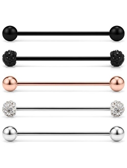 Ruifan 14G Stainless Steel Industrial Barbell Earring Cartilage Body Piercing Jewelry 1 1/2 Inch(38mm)