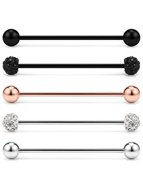 Ruifan 14G Stainless Steel Industrial Barbell Earring Cartilage Body Piercing Jewelry 1 1/2 Inch(38mm)