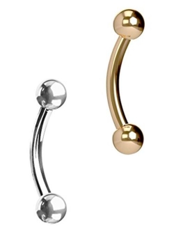 Forbidden Body Jewelry Set of 2 Petite Belly Rings: 14g 5/16 Inch Surgical Steel Curved Barbells, 3mm End Balls (2pcs - Select Colors)