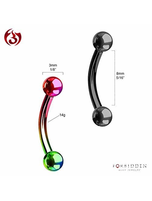 Forbidden Body Jewelry Set of 2 Petite Belly Rings: 14g 5/16 Inch Surgical Steel Curved Barbells, 3mm End Balls (2pcs - Select Colors)