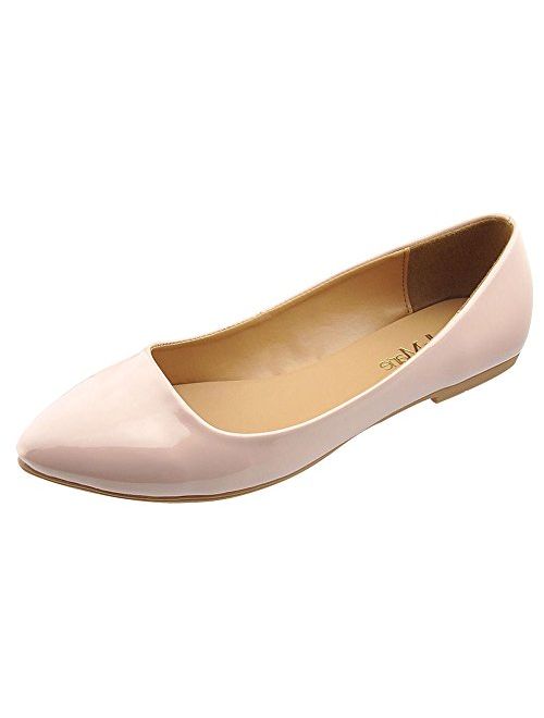 Bella Marie Women's Patent Pointed Toe Classic Ballet Flats