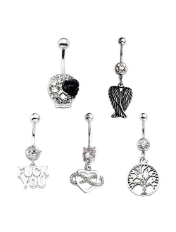 Jovivi 5pcs 14G Stainless Steel Belly Button Rings Dangle Bar Jewelry Set, with Gift Box