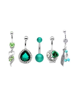 Jovivi 5pcs 14G Stainless Steel Belly Button Rings Dangle Bar Jewelry Set, with Gift Box