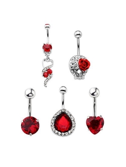 Jovivi 5pcs 14G Stainless Steel Belly Button Rings Dangle Bar Jewelry Set, with Gift Box