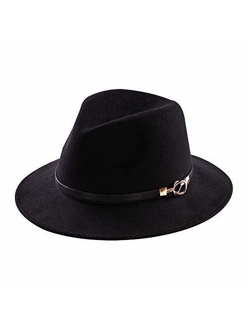 Daesan Womens Fedora Hat 100% Wool Wide Brim Panama Felt Hats Winter Trilby Cap Church Party