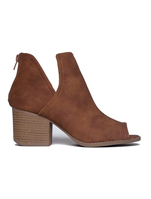 J. Adams Tabs Western Boots - Cut Out Peep Toe Stacked Low Heel Ankle Bootie