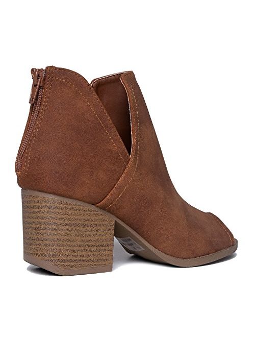 J. Adams Tabs Western Boots - Cut Out Peep Toe Stacked Low Heel Ankle Bootie