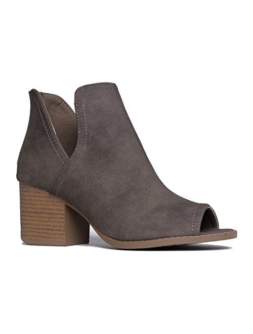 J. Adams Tabs Western Boots - Cut Out Peep Toe Stacked Low Heel Ankle Bootie