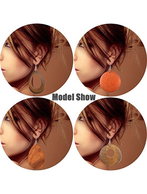 JOERICA 4 Pairs Statement Dangle Earrings for Women Girls Ethnic Wood Drop Earrings Stainless Steel Stud