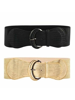 VOCHIC 2pcs Stretch Wide Belt for Women Elastic Thick Waist Belt for Dress