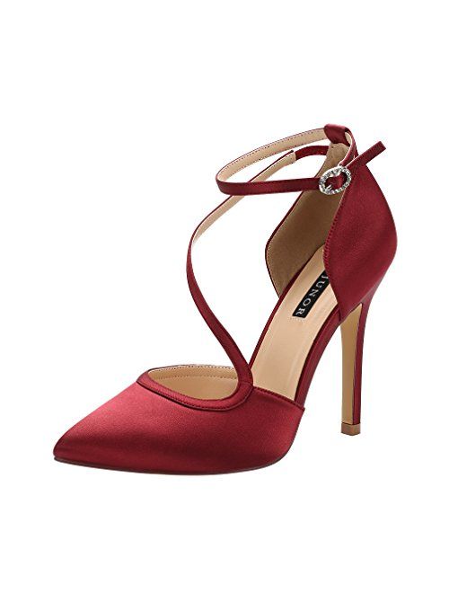 ERIJUNOR Women High Heel Ankle Strap Satin Dress Pumps Evening Prom Wedding Shoes