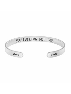 Joycuff Inspirational Bracelets for Women Hidden Message Mantra Cuff Bangle Stainless Steel Friend Encouragement Gift