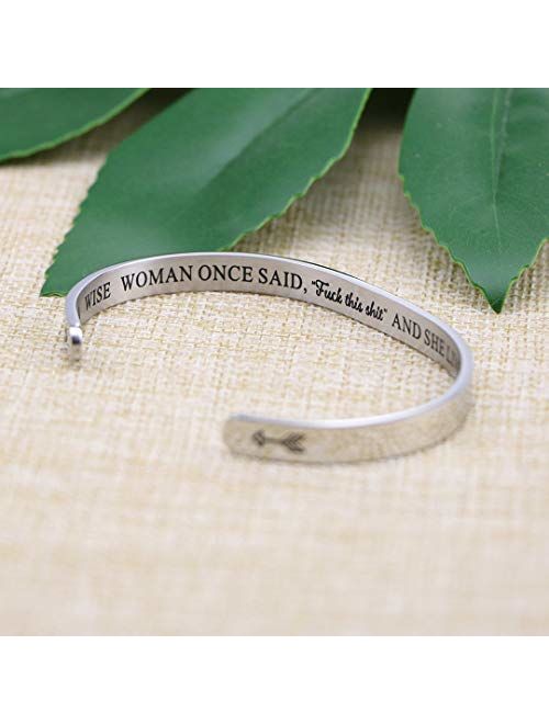 Joycuff Inspirational Bracelets for Women Hidden Message Mantra Cuff Bangle Stainless Steel Friend Encouragement Gift