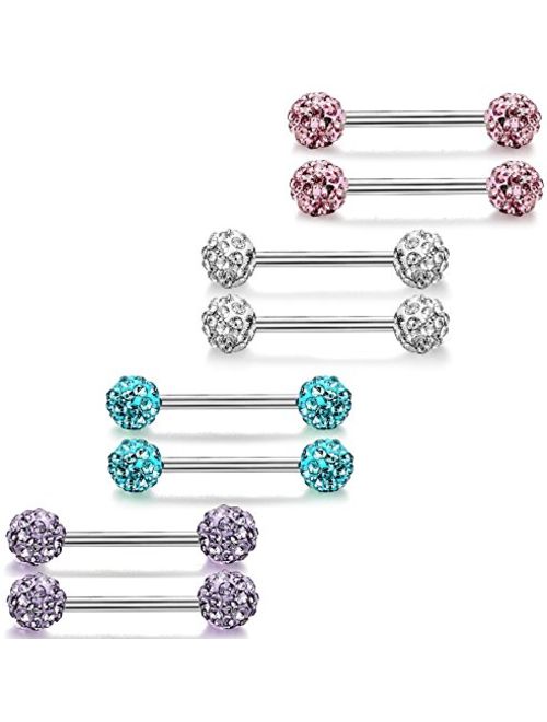 ORAZIO 6-8 Pcs 14G 316L Stainless Steel CZ Nipple Piercing Barbell Belly Button Ring for Women