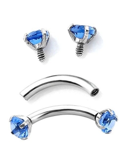 PiercingJ 2-5PCS 16G 3/8" (10MM) Stainless Steel Cubic Zirconia Gem(3MM) Internally Thread Curved Barbell Eyebrow Piercing Jewelry