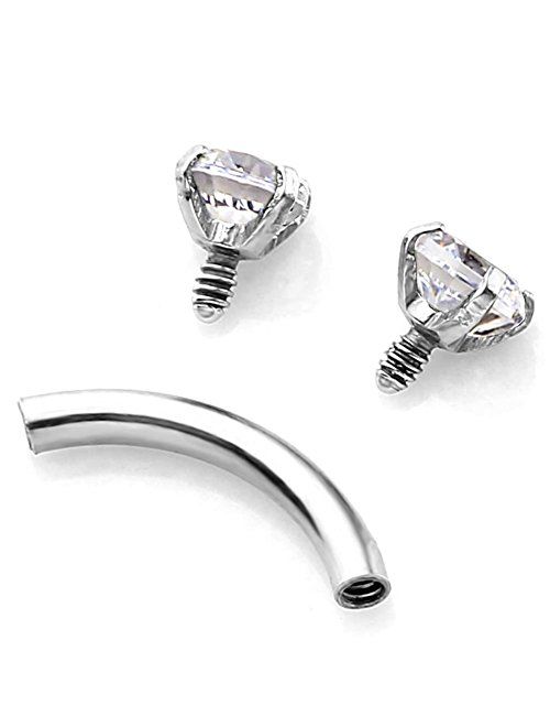 PiercingJ 2-5PCS 16G 3/8" (10MM) Stainless Steel Cubic Zirconia Gem(3MM) Internally Thread Curved Barbell Eyebrow Piercing Jewelry