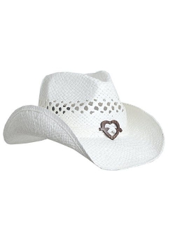 Boho Hip Cowboy Hat with Heart Concho, Natural Toyo Straw, Shapeable Brim