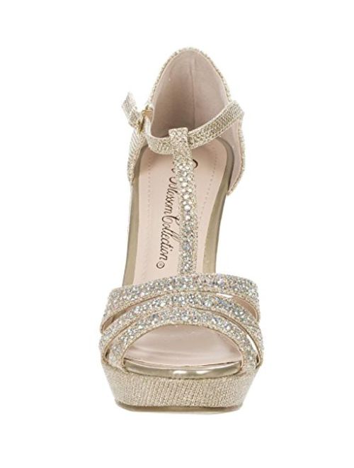 DeBlossom Womens Dressy Glitter Rhinestone T Strap Platform Wedge Sandal Aalle-2