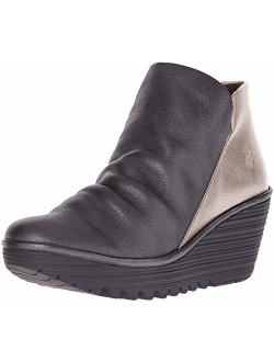 FLY Black Suede London Yip High Heel Wedges Boot