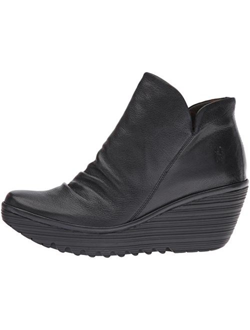 FLY Black Suede London Yip High Heel Wedges Boot