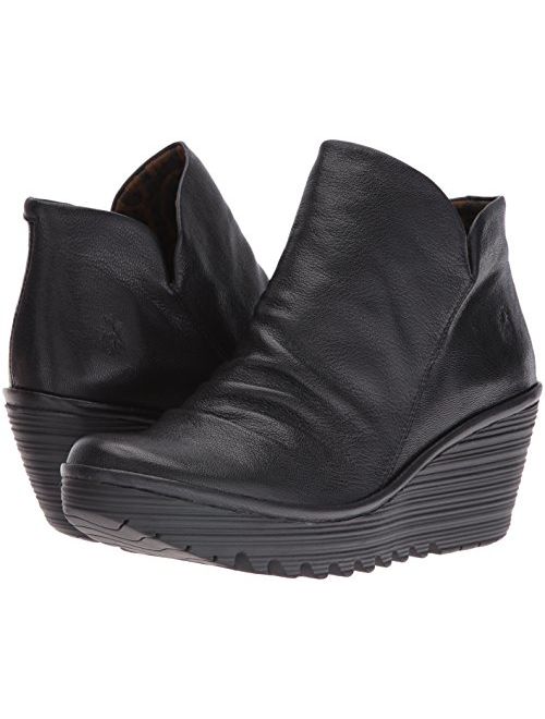 FLY Black Suede London Yip High Heel Wedges Boot