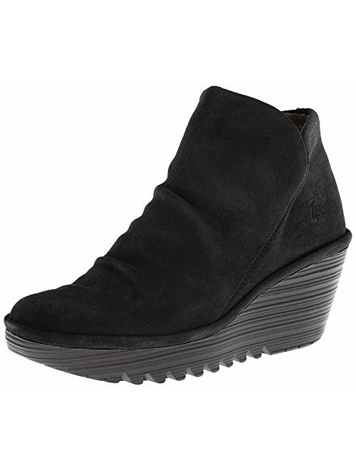 FLY Black Suede London Yip High Heel Wedges Boot