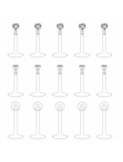 Ruifan 10-15PCS 16G Clear UV Flexible Acrylic 2mm CZ Gem Labret Monroe Lip Ring Tragus Helix Cartilage Earring Stud Barbell Body Piercing Jewelry