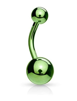 Forbidden Body Jewelry 14g Titanium IP Plated Surgical Steel High Shine Double Ball Belly Ring