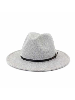 Lisianthus Womens Classic Wool Fedora with Belt Buckle Wide Brim Panama Hat