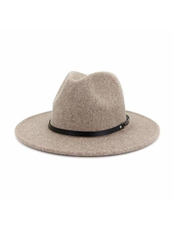 Lisianthus Womens Classic Wool Fedora with Belt Buckle Wide Brim Panama Hat