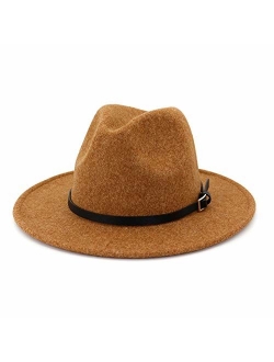 Lisianthus Womens Classic Wool Fedora with Belt Buckle Wide Brim Panama Hat