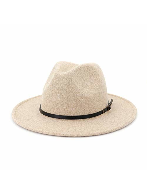 Lisianthus Womens Classic Wool Fedora with Belt Buckle Wide Brim Panama Hat