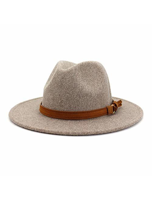 Lisianthus Womens Classic Wool Fedora with Belt Buckle Wide Brim Panama Hat