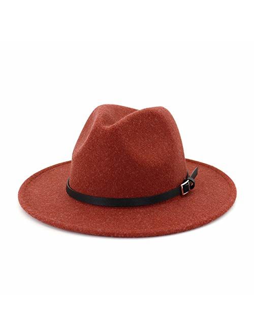 Lisianthus Womens Classic Wool Fedora with Belt Buckle Wide Brim Panama Hat