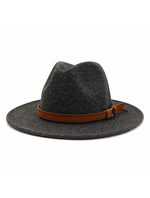 Lisianthus Womens Classic Wool Fedora with Belt Buckle Wide Brim Panama Hat