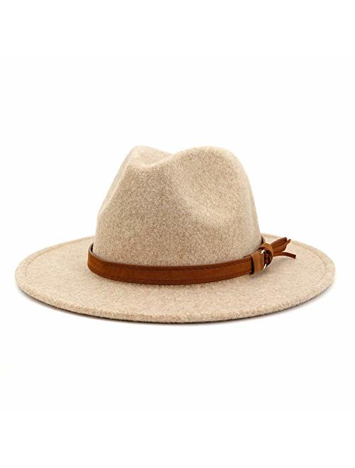 Lisianthus Womens Classic Wool Fedora with Belt Buckle Wide Brim Panama Hat