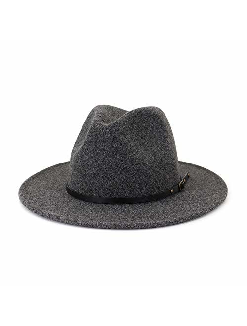 Lisianthus Womens Classic Wool Fedora with Belt Buckle Wide Brim Panama Hat