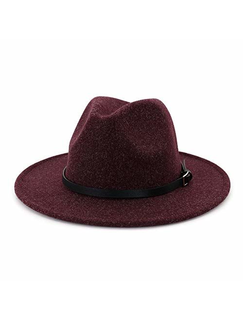 Lisianthus Womens Classic Wool Fedora with Belt Buckle Wide Brim Panama Hat