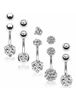 BodyJ4You 5PC Belly Button Rings 14G Stainless Steel CZ Girl Women Navel 5 Replacement Balls Pack